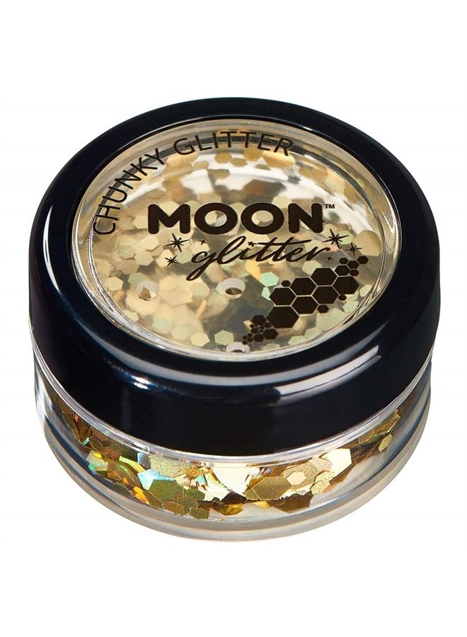 Moon Glitter Holographic Chunky Glitter by Moon Glitter – 100% Cosmetic Glitter for Face, Body, Nails, Hair and Lips - 0.10oz - Gold - Image 1
