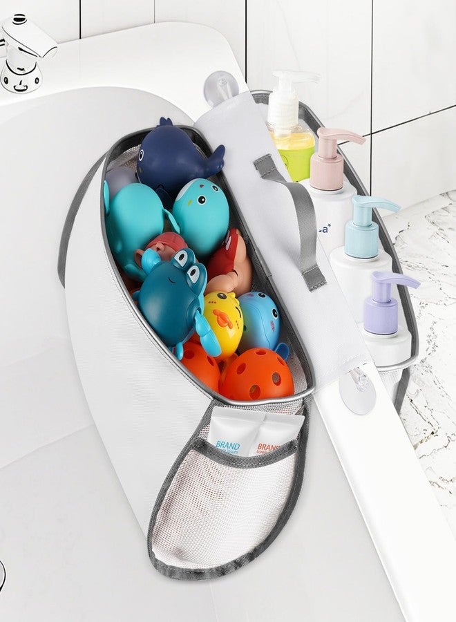 Cathyeen Saddle Shape Bath Toy Organizer, 2 Compartments Wide Opening Mesh Bath Tub Toy Storage for Easy Access to Toys, Side Pockets & Bottom Zipper Design, Quick Drying Toy Holder for Tub (Gray) - Image 1