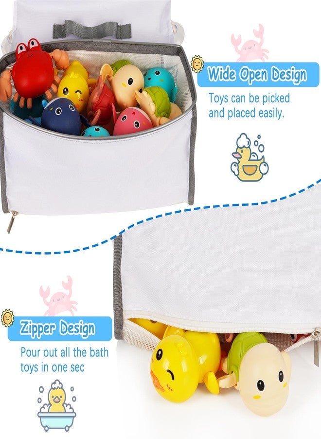 Cathyeen Saddle Shape Bath Toy Organizer, 2 Compartments Wide Opening Mesh Bath Tub Toy Storage for Easy Access to Toys, Side Pockets & Bottom Zipper Design, Quick Drying Toy Holder for Tub (Gray) - Image 4