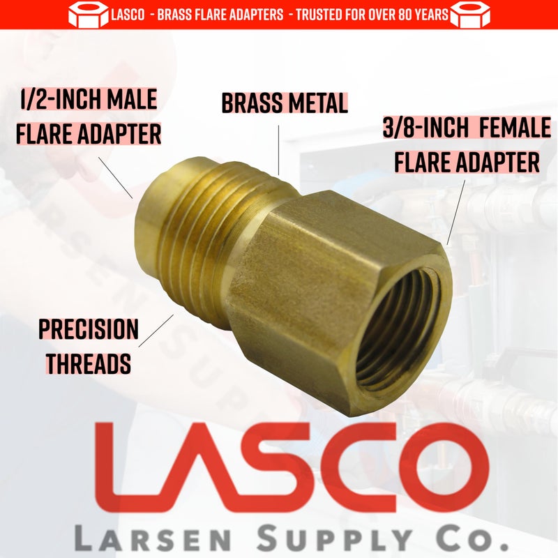 LASCO 17-5833 3/8-Inch Female Flare by 1/2-Inch Male Flare Brass Adapter,1-Pack - Image 2