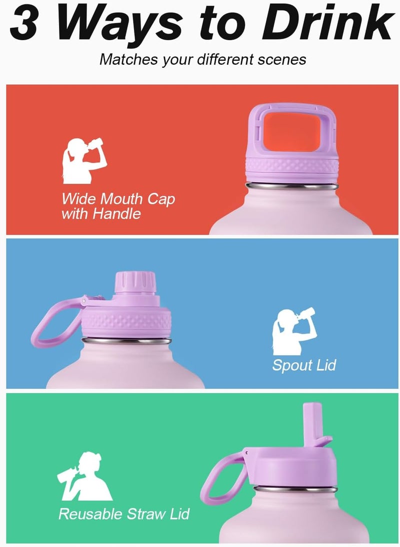Coolflask Half Gallon Water Bottle Insulated with Straw & 3 Lids, 64 oz Water Jug Large Metal Stainless Steel Wide Mouth for Sports, Gym or Office, Non-BPA Keep Cold 48H Hot 24H, Pink - Image 5
