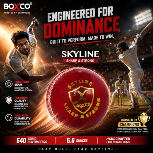 BOXCO Skyline Hand Stiched Four Piece Cricket Leather Ball for T20, One Day and Test Matches (50 Overs) (Red) (Pack of 1) - Image 4