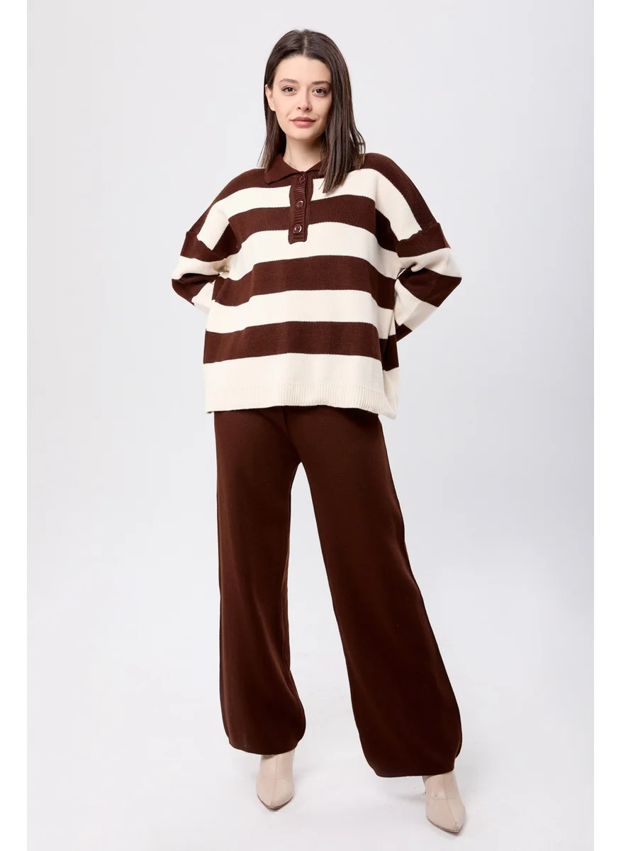 Tofisa 23895-DARK-BROWN Striped Knitwear Suit