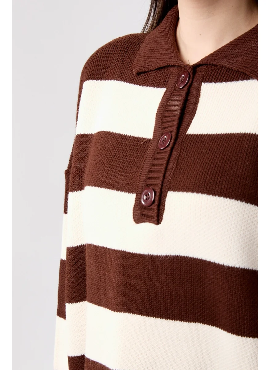 Tofisa 23895-DARK-BROWN Striped Knitwear Suit