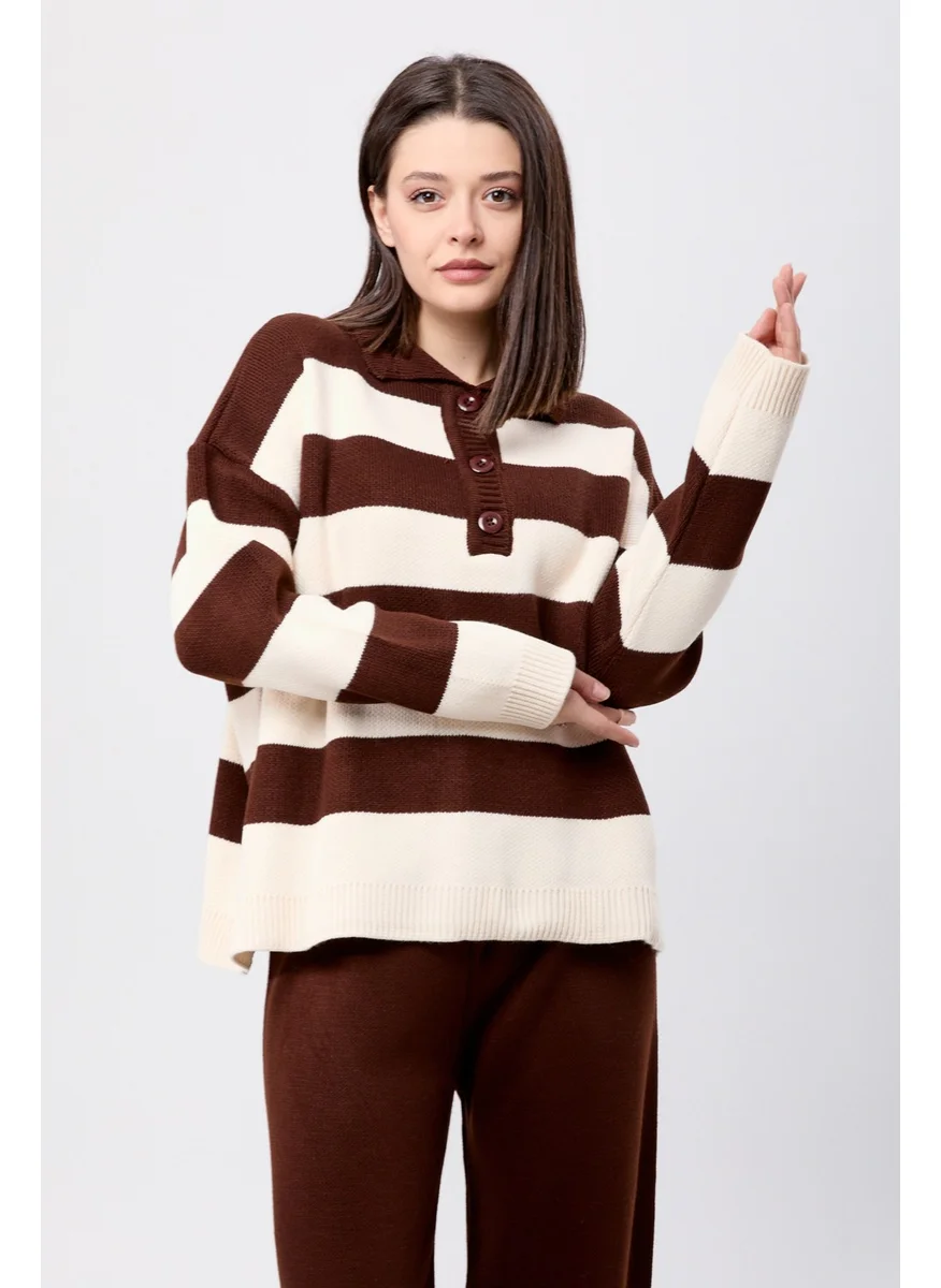 Tofisa 23895-DARK-BROWN Striped Knitwear Suit