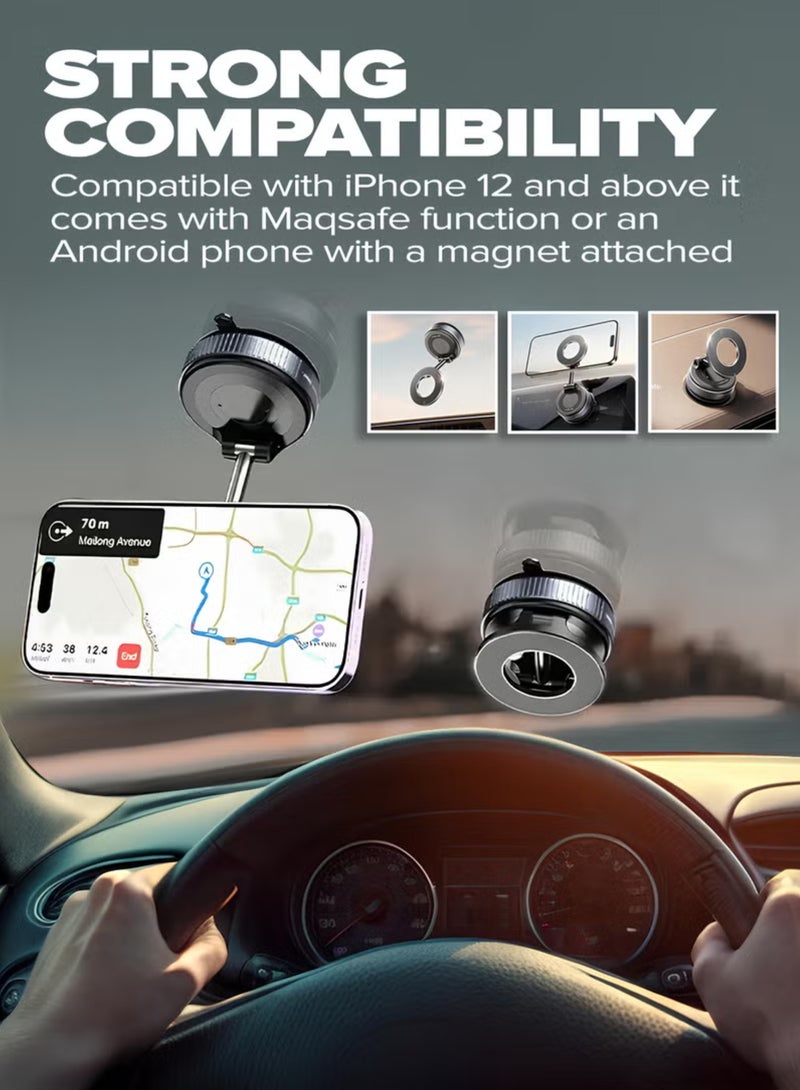 Magnetic Phone 360° Holder for Car Strong Suction Mag Safe & For All Smartphones Magnetic Ring Included - Image 4