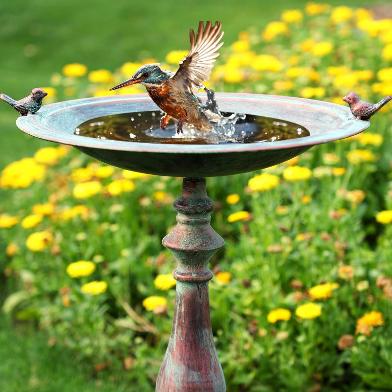 Newtay 27.25 Ornate Metal Pedestal Style Birdbath with Cast Iron Vintage Birds Baths for Outdoors on Rim Full Base Standing Bird Bath Tray for Garden Yard Decoration, Green, Not Easy to Rust - Image 5