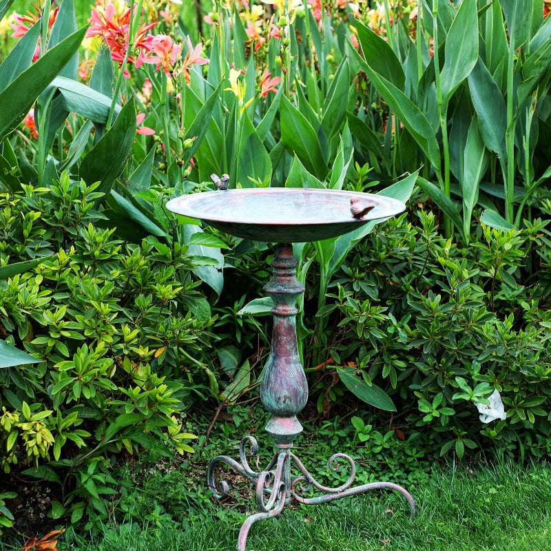 Newtay 27.25 Ornate Metal Pedestal Style Birdbath with Cast Iron Vintage Birds Baths for Outdoors on Rim Full Base Standing Bird Bath Tray for Garden Yard Decoration, Green, Not Easy to Rust - Image 3