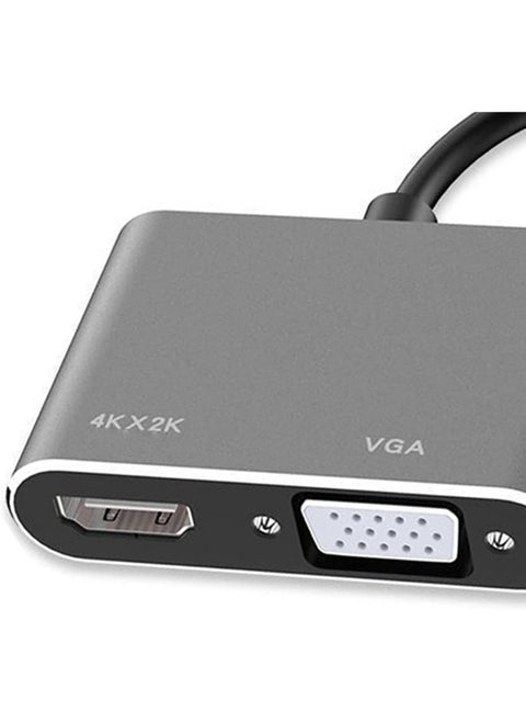 محول USB-C إلى HDMI وVGA – وصلة تايب سي مزدوجة العرض للابتوب أو الهاتف – تصميم مدمج ومتين – رمادي