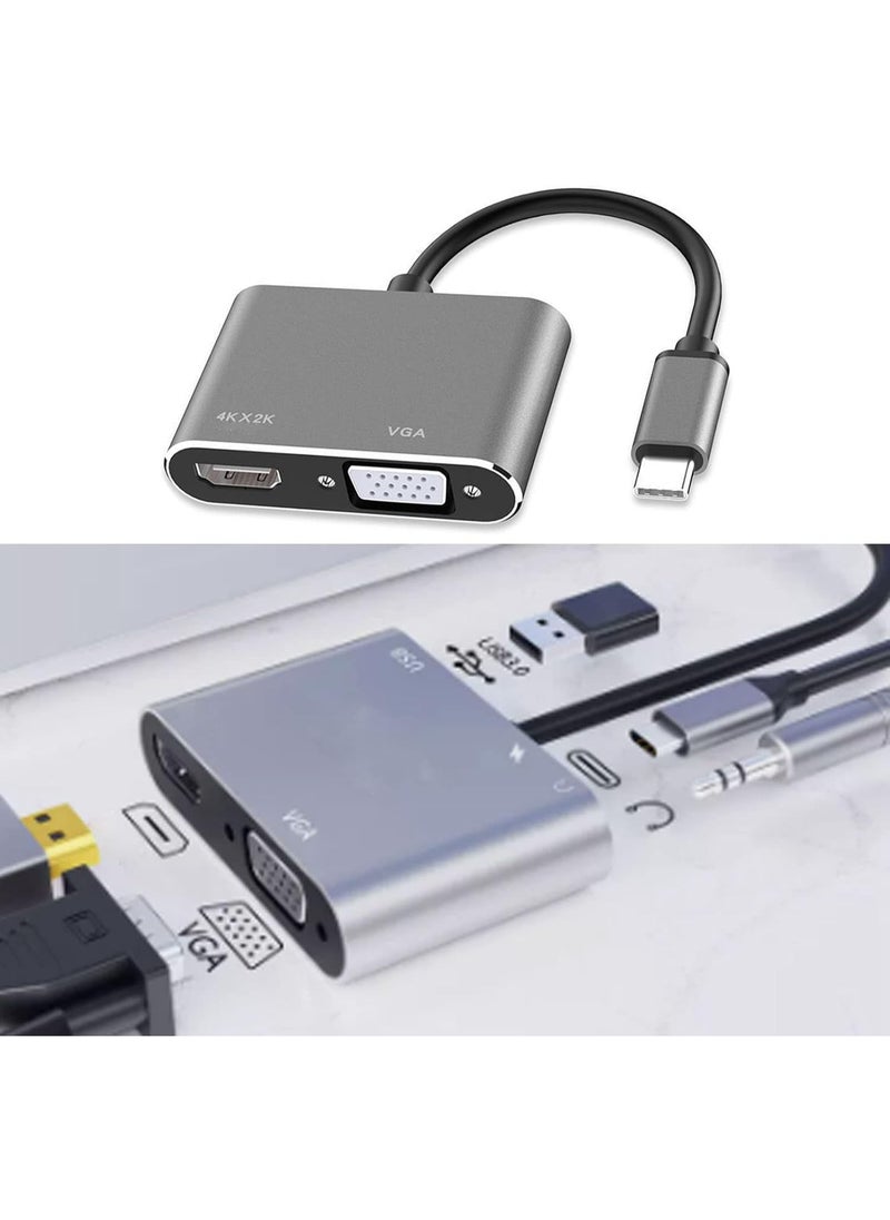 محول USB-C إلى HDMI وVGA – وصلة تايب سي مزدوجة العرض للابتوب أو الهاتف – تصميم مدمج ومتين – رمادي