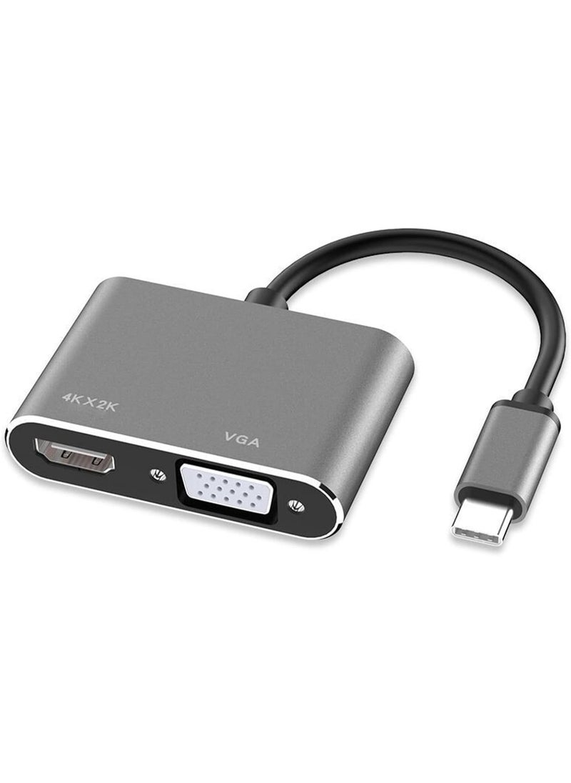 محول USB-C إلى HDMI وVGA – وصلة تايب سي مزدوجة العرض للابتوب أو الهاتف – تصميم مدمج ومتين – رمادي