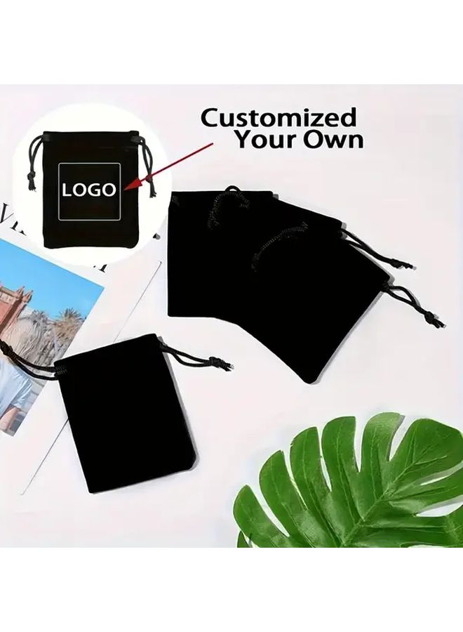 Custom Logo Fleece Gift Bag Jewelry Storage Drawstring Pouch Black 3 94x5 91 Inch - Image 1
