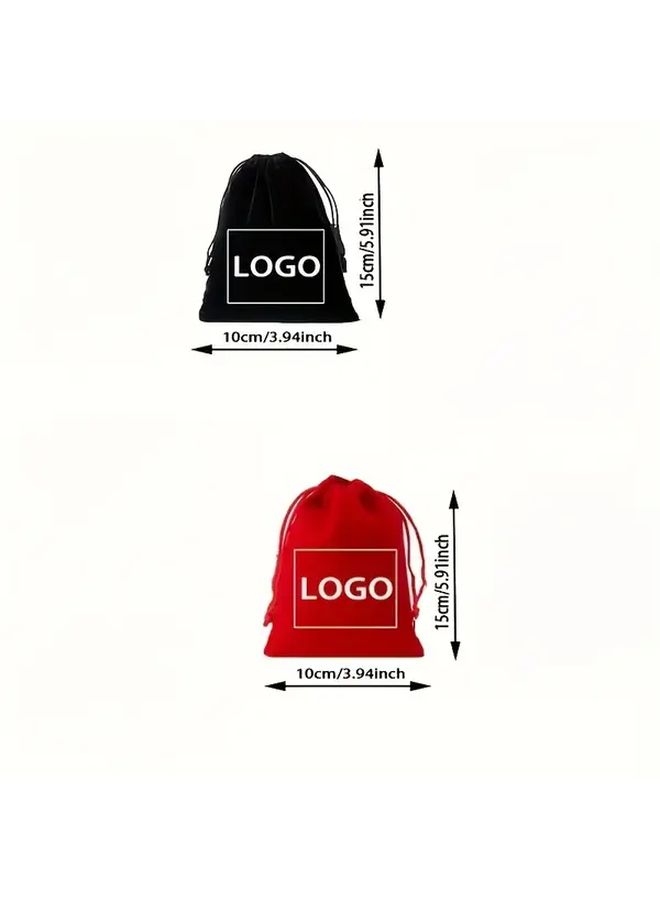 Custom Logo Fleece Gift Bag Jewelry Storage Drawstring Pouch Black 3 94x5 91 Inch - Image 3
