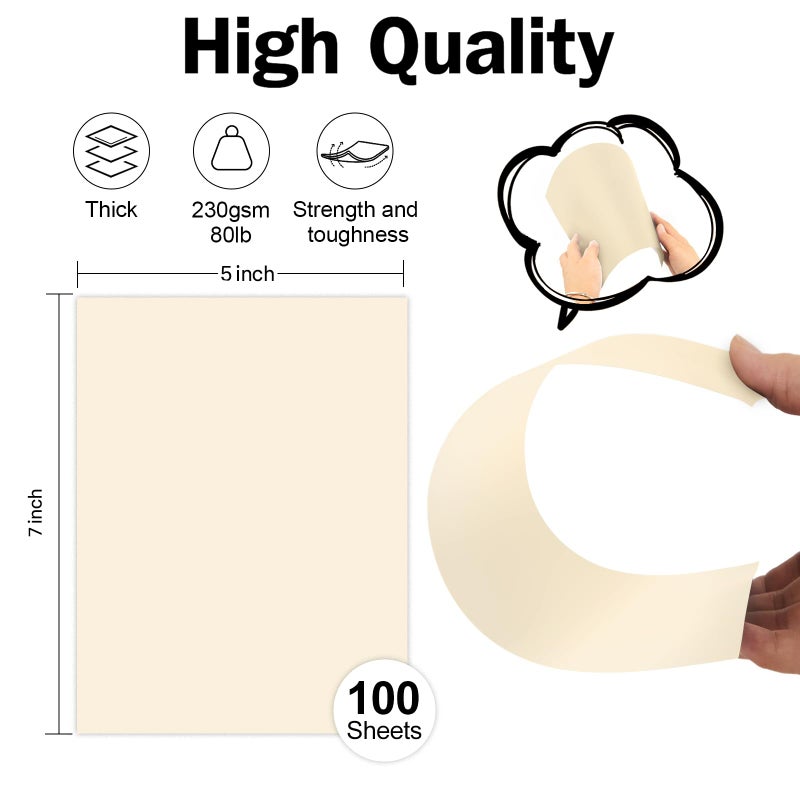 Goefun 100 Pack Cream Blank Cardstock 5x7 Thick Paperï¼ŒGoefun 80lb Flat 5 x 7 Card Stock Printable Paper for Invitations, Postcards, Photos, DIY Card Making - Image 2