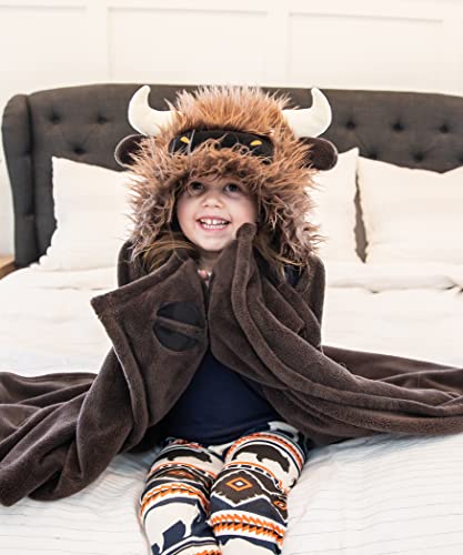 Lazy One Wearable Hooded Blanket for Kids, Animal Hooded Blanket (Buffalo) - Image 4