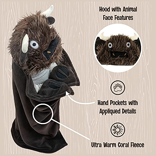 Lazy One Wearable Hooded Blanket for Kids, Animal Hooded Blanket (Buffalo) - Image 5
