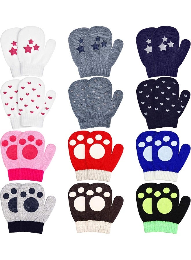 Satinior SATINIOR 12 Pairs Toddler Magic Stretch Mittens Winter Unisex Baby Kids Knitted Gloves Mittens for Christmas Giving  - Image 1