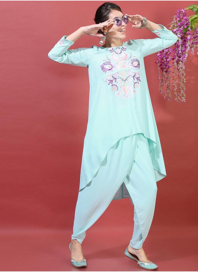 Vishudh Women Printed High-Low Kurta with Dhoti Pants by Styli  - Image 5