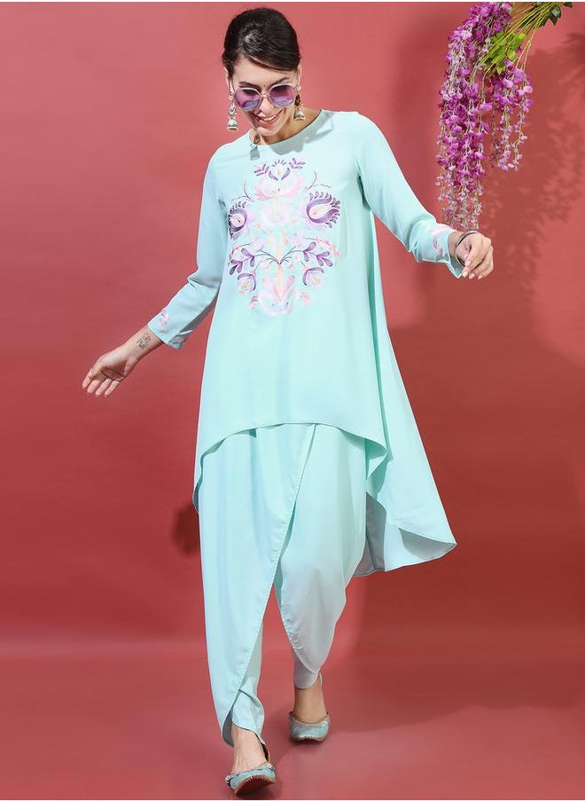 Vishudh Women Printed High-Low Kurta with Dhoti Pants by Styli  - Image 1