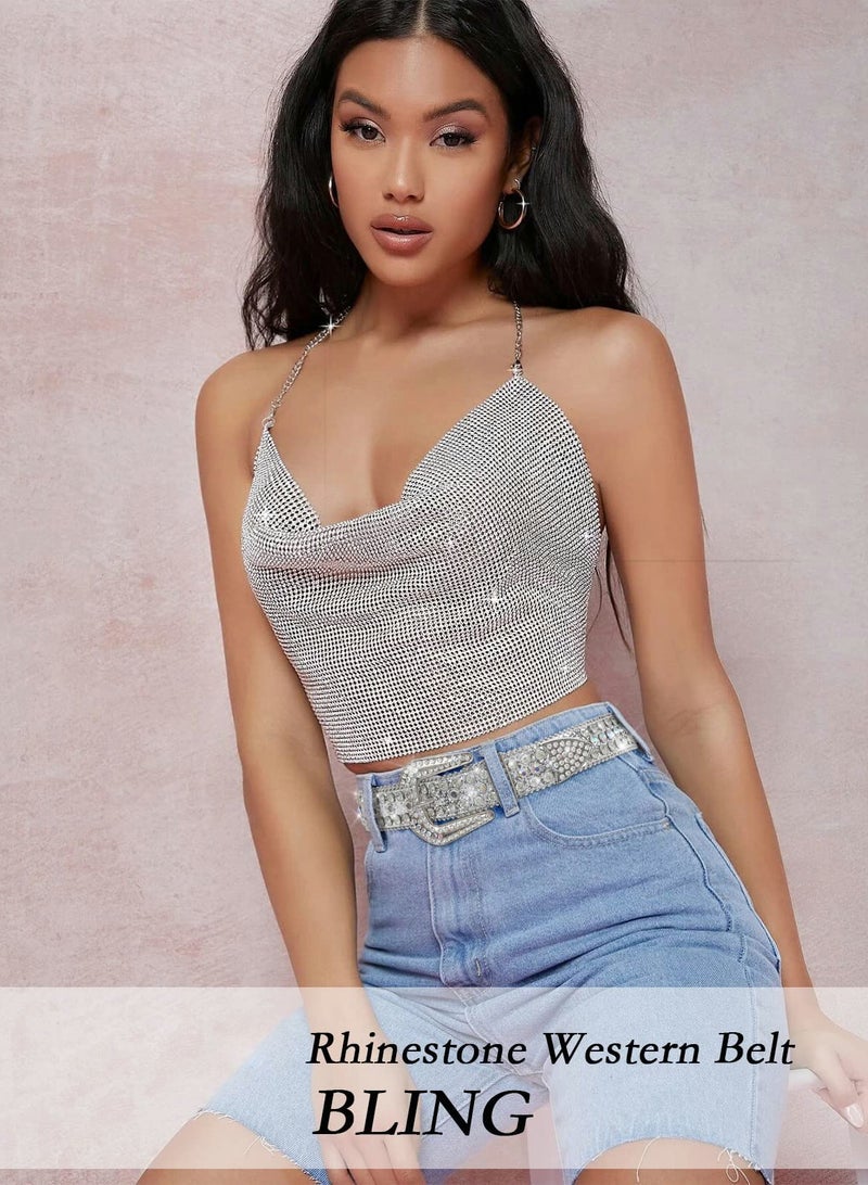 Excefore Women Rhinestone Belt, Men Punk Rock Rivet Belt Western Cowgirl Cowboy Vintage Bling Crystal Diamond Studded Leather Belt for Jean Pants, Fashion Ladies Rhinestone Belt for Dress - Image 4