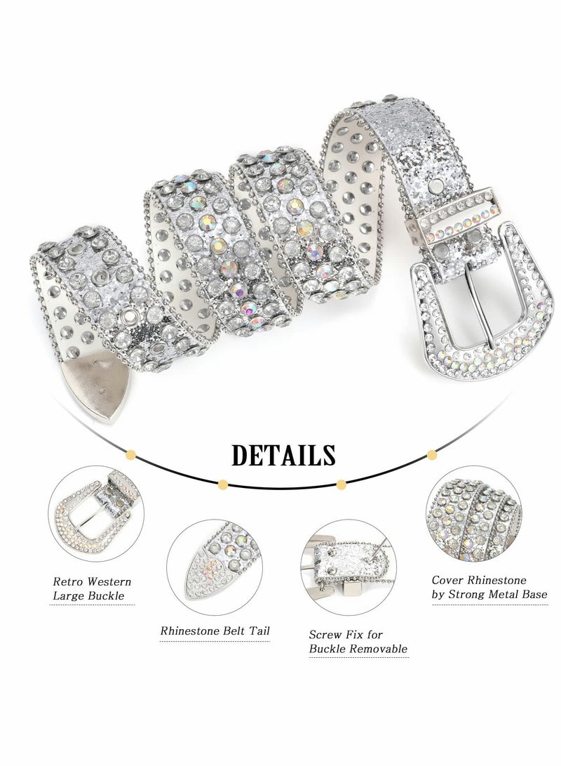 Excefore Women Rhinestone Belt, Men Punk Rock Rivet Belt Western Cowgirl Cowboy Vintage Bling Crystal Diamond Studded Leather Belt for Jean Pants, Fashion Ladies Rhinestone Belt for Dress - Image 5