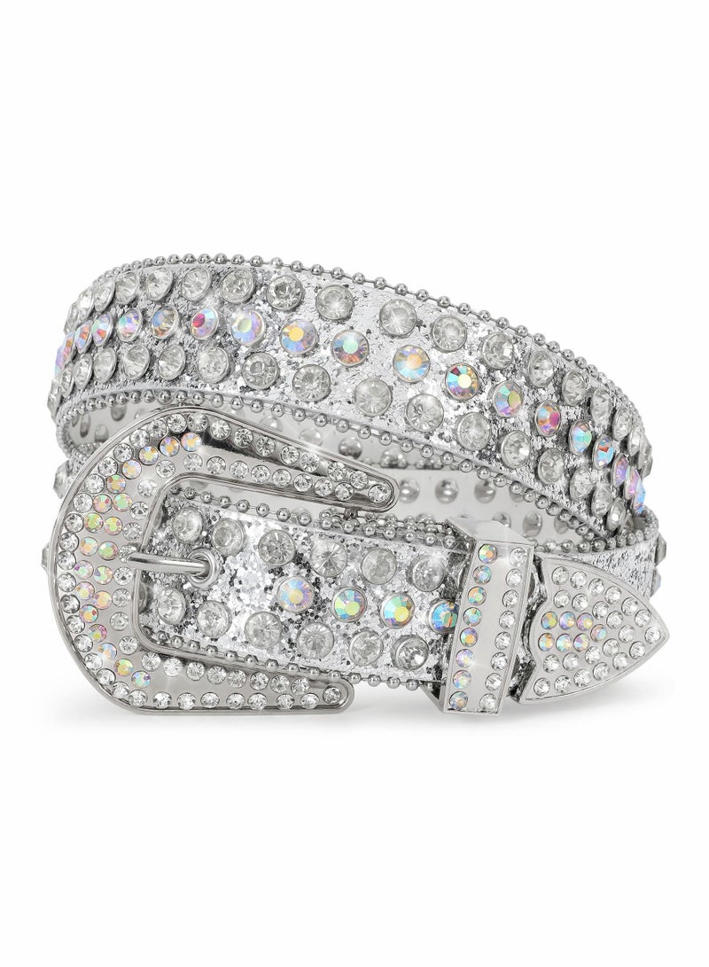 Excefore Women Rhinestone Belt, Men Punk Rock Rivet Belt Western Cowgirl Cowboy Vintage Bling Crystal Diamond Studded Leather Belt for Jean Pants, Fashion Ladies Rhinestone Belt for Dress - Image 1