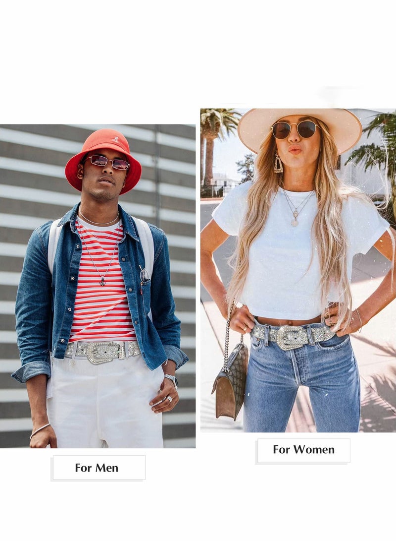 Excefore Women Rhinestone Belt, Men Punk Rock Rivet Belt Western Cowgirl Cowboy Vintage Bling Crystal Diamond Studded Leather Belt for Jean Pants, Fashion Ladies Rhinestone Belt for Dress - Image 3