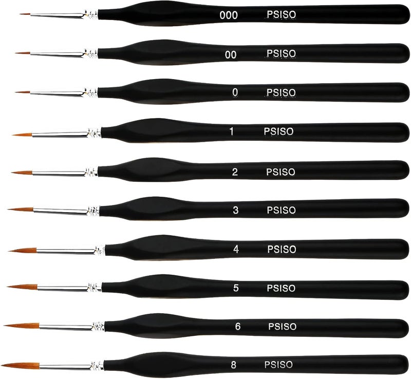 PSISO 10 PCS Miniature Paint Brushes Kit, Fine Detail Painting Brush Micro Professional Tiny Paints Brush Set for Watercolor, Oil, Face, Acrylic, Nail, Line Drawing, Scale Model Painting - Image 1