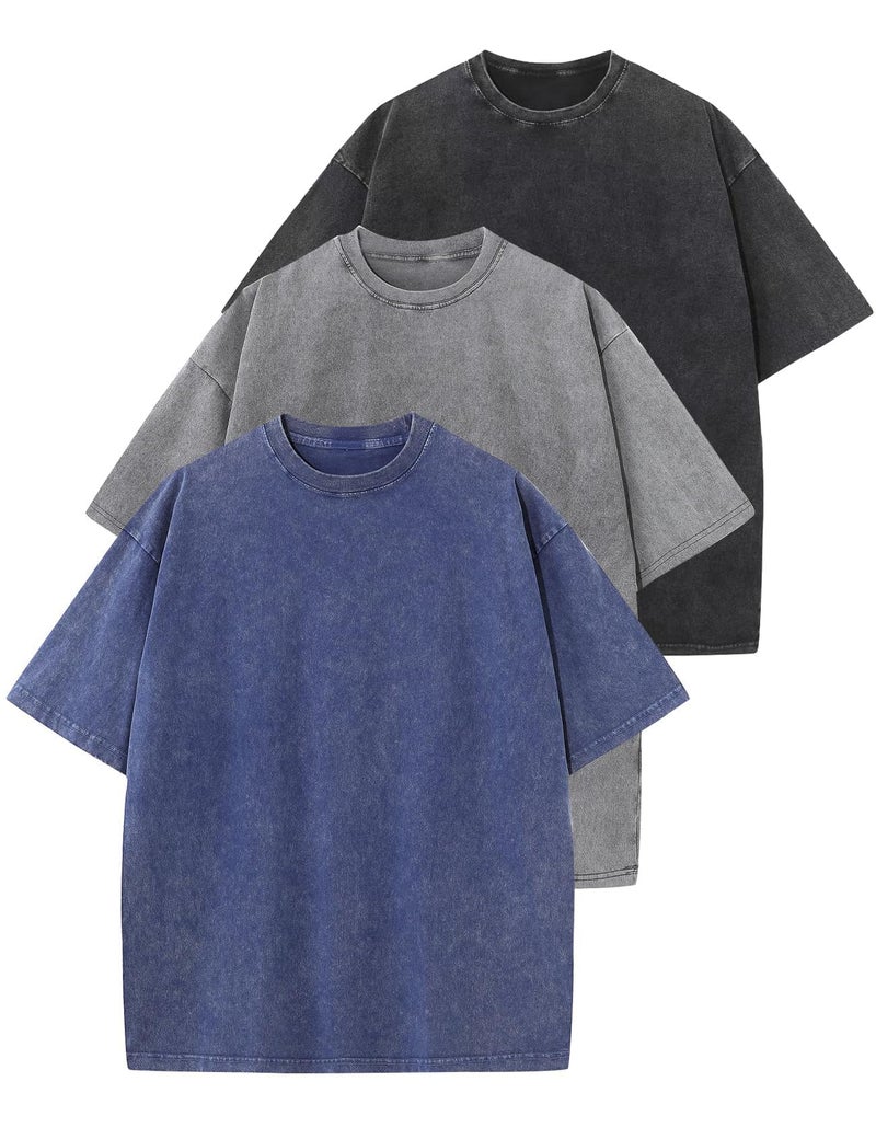 Yimoon 3 Pack Oversized Tshirts for Women Washed Vintage Baggy Boyfriend Tees Short Sleeve Unisex Cotton Tops(Blackgreyblue-XL) - Image 1