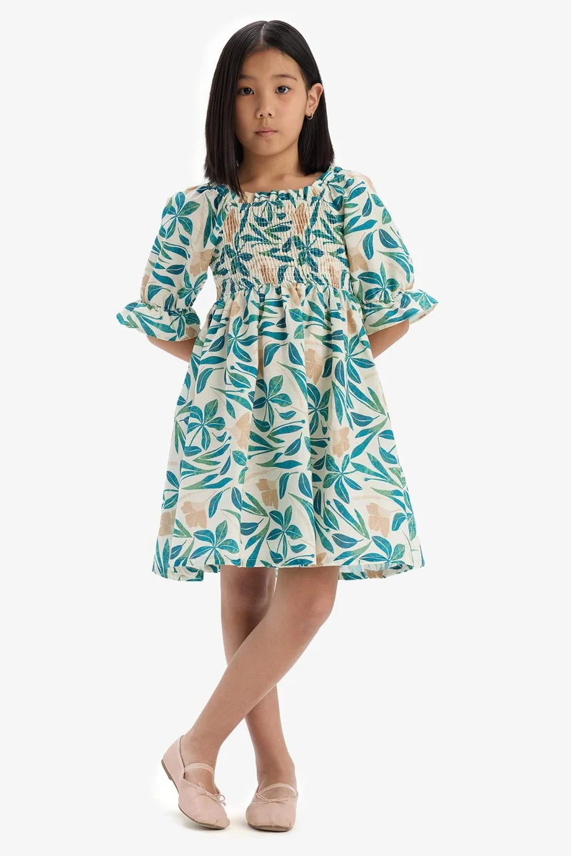 ديفاكتو Girl Patterned Cotton Short Sleeve Dress