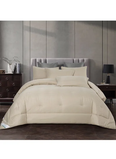 Donetella Comforter Set 4-Pcs Single Size Hotel Style Thin Striped Bed Set Fits 140x200 Cms (350 GSM) With Down Alternative Filling