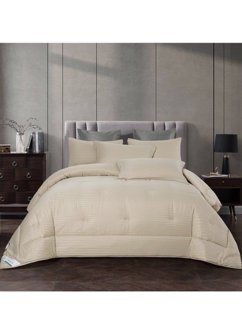 Comforter Set 4-Pcs Single Size Hotel Style Thin Striped Bed Set Fits 140x200 Cms (350 GSM) With Down Alternative Filling