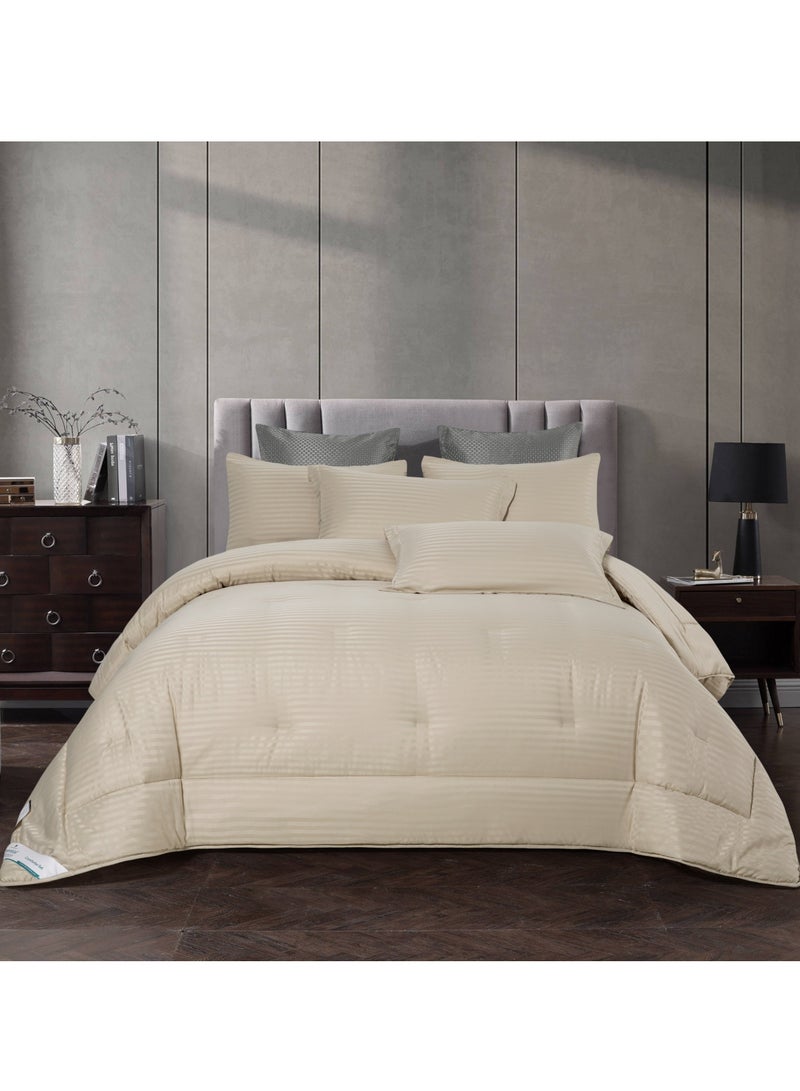Comforter Set 4-Pcs Single Size Hotel Style Thin Striped Bed Set Fits 140x200 Cms (350 GSM) With Down Alternative Filling