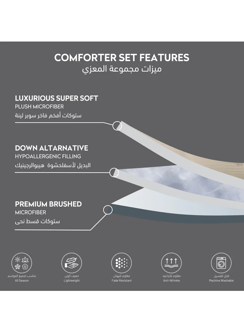 Donetella Comforter Set 4-Pcs Single Size Hotel Style Thin Striped Bed Set Fits 140x200 Cms (350 GSM) With Down Alternative Filling