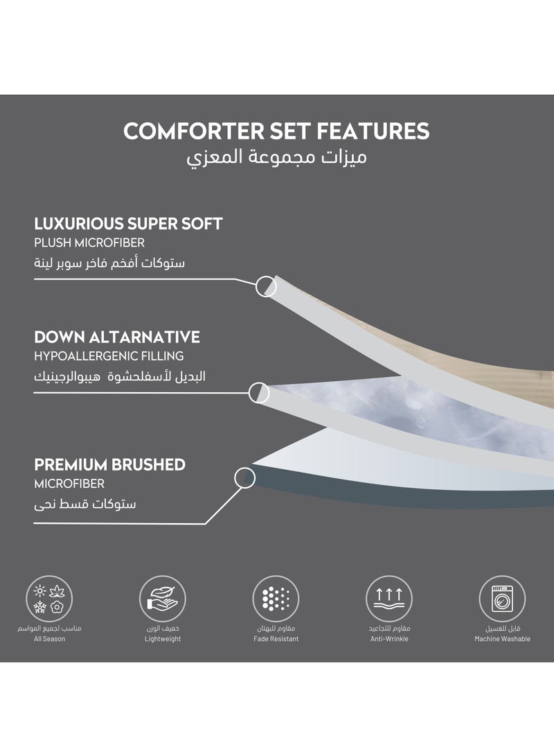 Comforter Set 4-Pcs Single Size Hotel Style Thin Striped Bed Set Fits 140x200 Cms (350 GSM) With Down Alternative Filling
