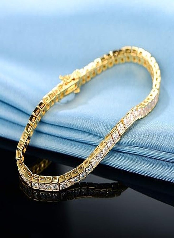 Gemsme 2.5 * 2.5mm Square Tennis Bracelet, 2.5mm Thin 18K White/Yellow Gold Plated Square Cubic Zirconia Tennis Bracelet for Women (7.5, Yellow Gold Plated) - Image 3