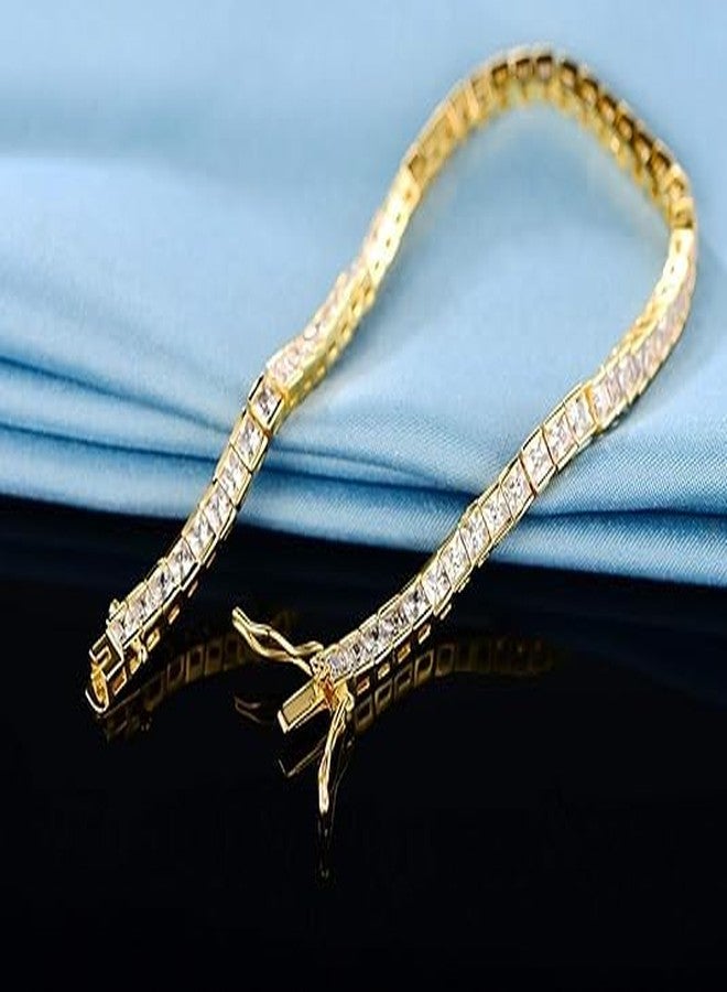 Gemsme 2.5 * 2.5mm Square Tennis Bracelet, 2.5mm Thin 18K White/Yellow Gold Plated Square Cubic Zirconia Tennis Bracelet for Women (7.5, Yellow Gold Plated) - Image 5
