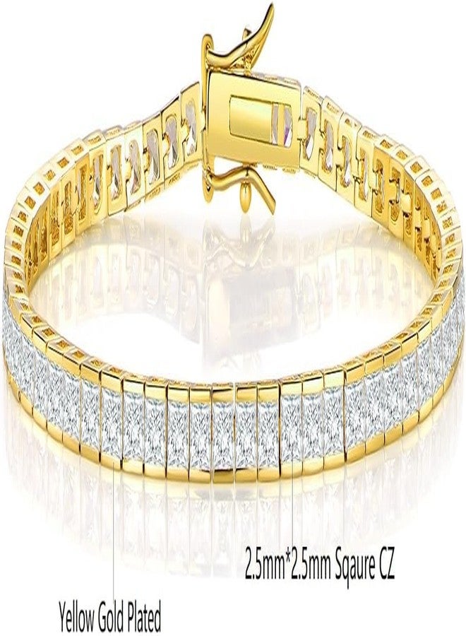 Gemsme 2.5 * 2.5mm Square Tennis Bracelet, 2.5mm Thin 18K White/Yellow Gold Plated Square Cubic Zirconia Tennis Bracelet for Women (7.5, Yellow Gold Plated) - Image 2