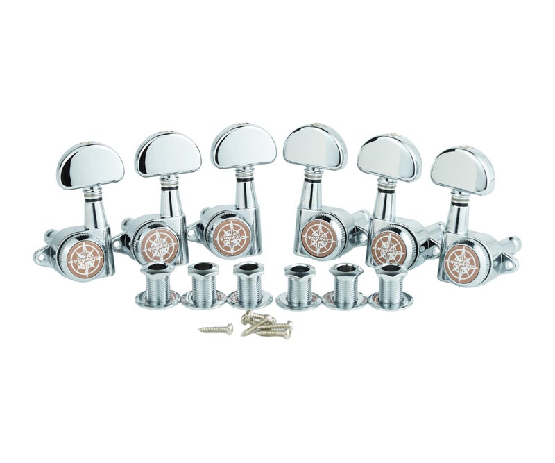 Guyker 6Pcs Guitar Locking Tuners (3L + 3R Handed) â€“ 1:21 Lock String Tuning Key Pegs Machine Heads with Half-Circle Handle Replacement for LP SG Style Electric, Folk or Acoustic Guitars â€“ Chrome - Image 1