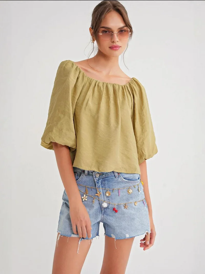 Mixray Modal Blended Blouse with Madonna Collar and Ruffle Detail