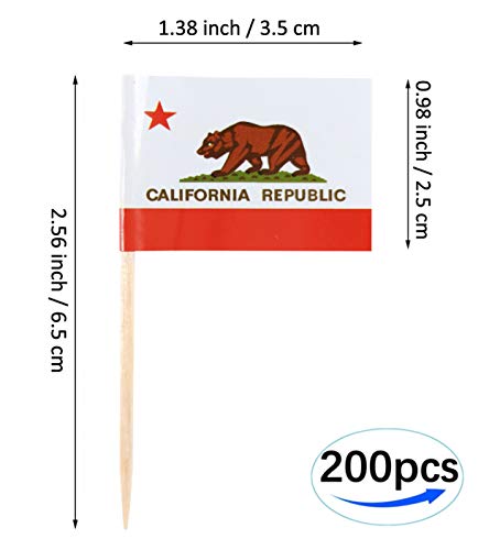 QQSD California Toothpick Flag Small Mini California Cupcake Topper Flags 100pcs California and 100pcs USA - Image 5