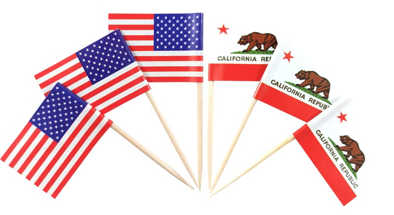 QQSD California Toothpick Flag Small Mini California Cupcake Topper Flags 100pcs California and 100pcs USA - Image 3