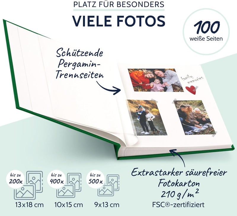 Goldbuch 31806 Summertime Trend Photo Album, 30 x 31 cm, Photo Book with 100 White Pages & Glassine Dividers, Linen Photo Album, Memory Album, Dark Green - Image 4