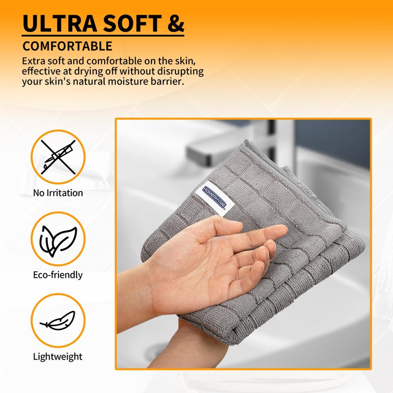 HOMERHYME Hand Towels, 12 Pack 25''*15'' Gym Towels, Grey Quick Dry Lint Free Soft Absorbent Bulk Checkered Fingertip Washcloths Bath Towels for Bathroom Kitchen Salon Workout Shower - Image 4