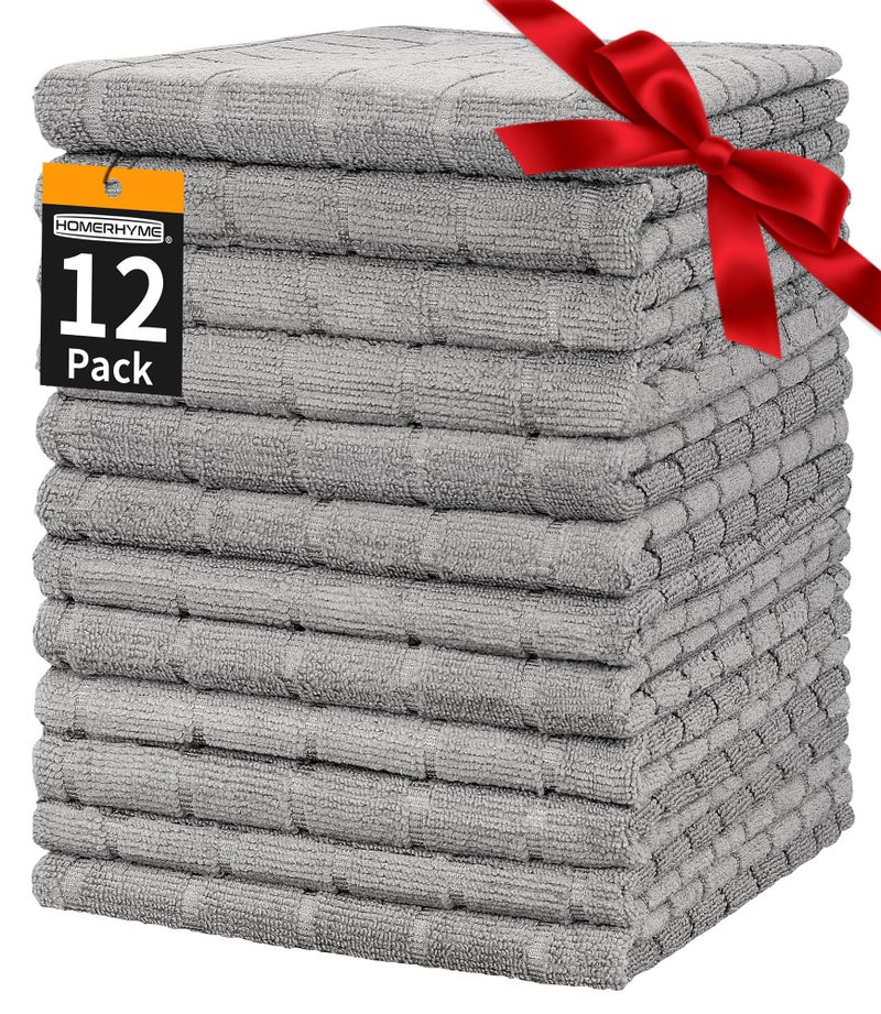 HOMERHYME Hand Towels, 12 Pack 25''*15'' Gym Towels, Grey Quick Dry Lint Free Soft Absorbent Bulk Checkered Fingertip Washcloths Bath Towels for Bathroom Kitchen Salon Workout Shower - Image 1