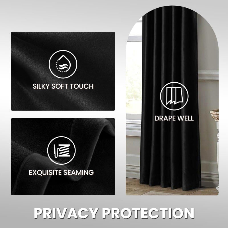 Dreaming Casa Darkening Black Velvet Curtains for Living Room Thermal Insulated Rod Pocket Back Tab Window Curtain for Bedroom 2 Panels 52" W x 96" L - Image 4