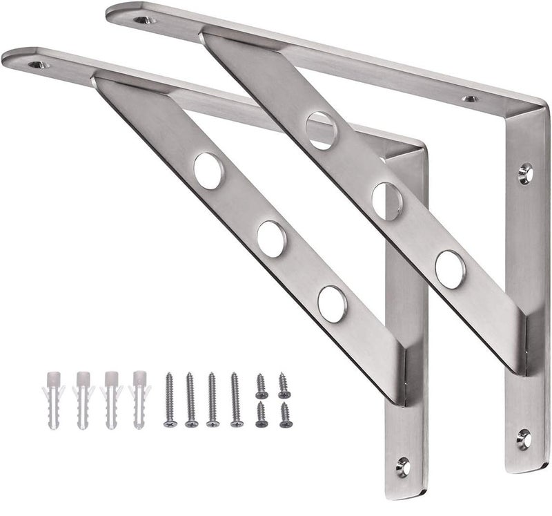 Stainless Steel Shelf Brackets, Heavy Duty Triangle Support, Floating Countertop Support Joint Corner Brackets Wall Mounted, 2-Pack with Hardware (150 X 250 mm)