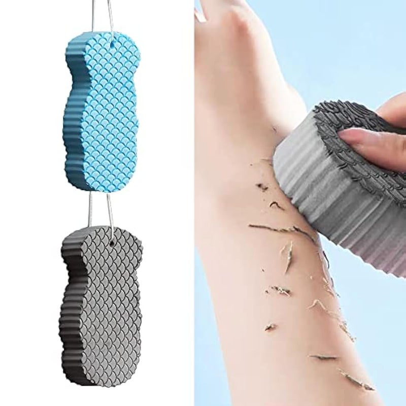Teshee 2PCS Exfoliating Bath Sponge, 3D Bath Sponge Shower Brush, Soft Bath Sponges for Shower, Dead Skin Remover for Body, Shower Sponge for Adult Baby(Blue&Grey) - Image 1