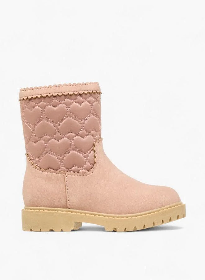 JUNIORS Heart Quilted Boots with Zip Closure