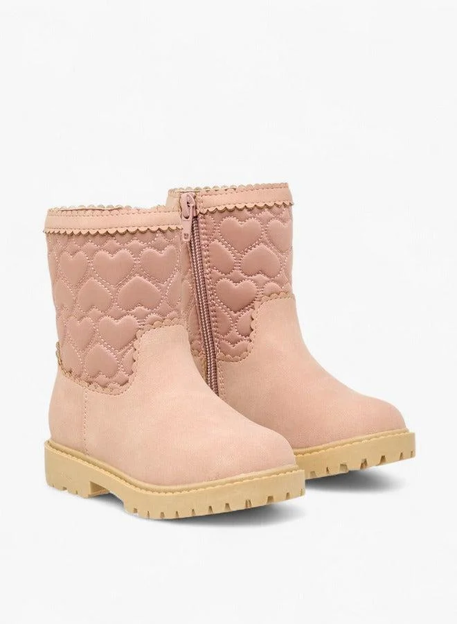 JUNIORS Heart Quilted Boots with Zip Closure